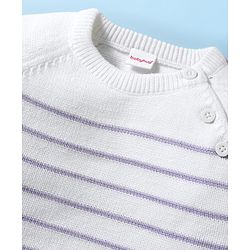 Babyhug Knitted Full Raglan Sleeves Striped Sweater Set - White & Purple