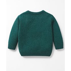 Babyhug Knit Full Sleeves Pullover Sweater Set with Reindeer & Santa Patch Embroidery - Dark Green