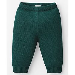 Babyhug Knit Full Sleeves Pullover Sweater Set with Reindeer & Santa Patch Embroidery - Dark Green