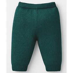 Babyhug Knit Full Sleeves Pullover Sweater Set with Reindeer & Santa Patch Embroidery - Dark Green