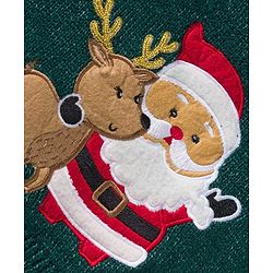 Babyhug Knit Full Sleeves Pullover Sweater Set with Reindeer & Santa Patch Embroidery - Dark Green