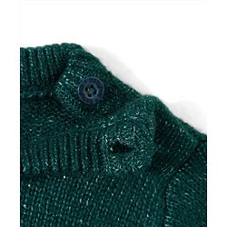 Babyhug Knit Full Sleeves Pullover Sweater Set with Reindeer & Santa Patch Embroidery - Dark Green