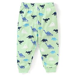 Babyhug Cotton Knit Full Sleeves Dino Printed Night Suit - Green