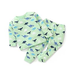 Babyhug Cotton Knit Full Sleeves Dino Printed Night Suit - Green