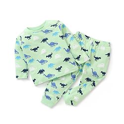Babyhug Cotton Knit Full Sleeves Dino Printed Night Suit - Green
