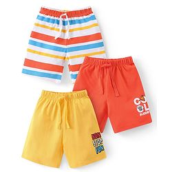 Babyhug Cotton Shorts Striped & Text Print Pack of 3 - Multicolour