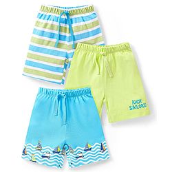 Babyhug Cotton Knit Boats Printed Shorts Pack of 3 - Multicolour