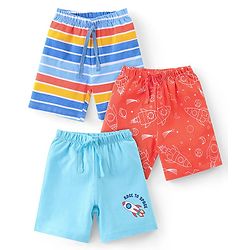 Babyhug Cotton Knit Space Shuttle Printed Shorts Pack of 3 - Multicolour