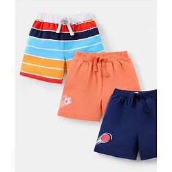 Babyhug Cotton Knit Shorts with Stripes Pattern & Football Print Pack of 3 - Multicolor