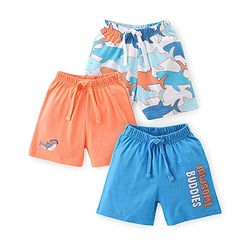 Babyhug Cotton Knit Shorts with Shark & Text Print Pack of 3 - Multicolour