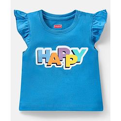 Babyhug Cotton Knit Frill Sleeves Capri Night Suit With Text Print - Blue