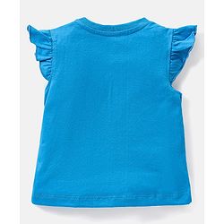Babyhug Cotton Knit Frill Sleeves Capri Night Suit With Text Print - Blue