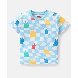 Babyhug Single Jersey Half Sleeves Night Suit Checks Print - Blue