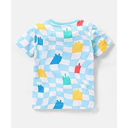 Babyhug Single Jersey Half Sleeves Night Suit Checks Print - Blue
