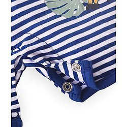 Babyhug 100% Cotton Knit Half Sleeves Romper Giraffe Print - Navy Blue