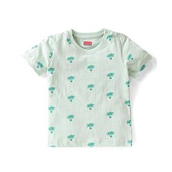 Babyhug Single Jersey Cotton Knit Half Sleeves Tree Printed Night Suit - Sea Green