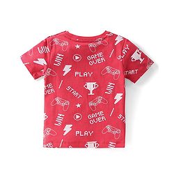 Babyhug Cotton Knit Half Sleeves Night Suit With Video Game Console Print- Red