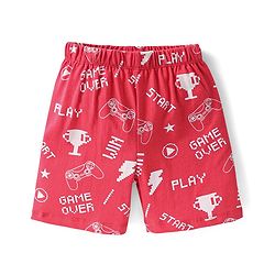 Babyhug Cotton Knit Half Sleeves Night Suit With Video Game Console Print- Red