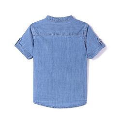 Babyhug Half Sleeves Mandarin Collar Denim Shirt with Animals Print - Light Blue