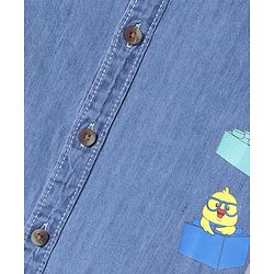 Babyhug Half Sleeves Mandarin Collar Denim Shirt with Animals Print - Light Blue