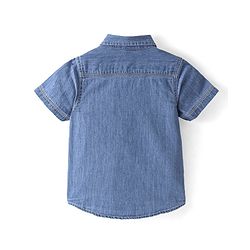 Babyhug Cotton Woven Half Sleeves Regular Collar Dino Printed Denim Shirt - Mid Blue
