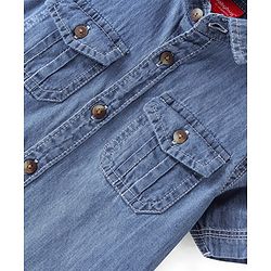 Babyhug Cotton Woven Half Sleeves Regular Collar Dino Printed Denim Shirt - Mid Blue