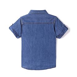 Babyhug Half Sleeves Denim Shirt with Smiley Patch - Dark Blue