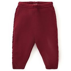 Babyhug Knitted Full Sleeves Sweater Set with Cable Knit Design - Maroon