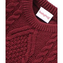 Babyhug Knitted Full Sleeves Sweater Set with Cable Knit Design - Maroon