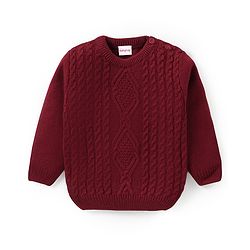 Babyhug Knitted Full Sleeves Sweater Set with Cable Knit Design - Maroon