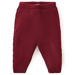 Babyhug Knitted Full Sleeves Sweater Set with Cable Knit Design - Maroon