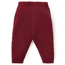 Babyhug Knitted Full Sleeves Sweater Set with Cable Knit Design - Maroon