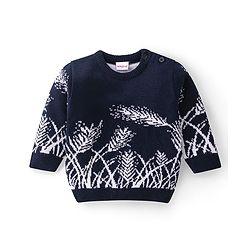 Babyhug Knitted Full Sleeves Sweater Set With Leaf Design - Navy Blue