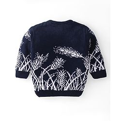 Babyhug Knitted Full Sleeves Sweater Set With Leaf Design - Navy Blue