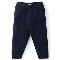 Babyhug Knitted Full Sleeves Sweater Set With Leaf Design - Navy Blue