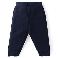 Babyhug Knitted Full Sleeves Sweater Set With Leaf Design - Navy Blue