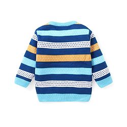 Babyhug Knitted Full Sleeves Sweater Set With Stripes - Blue