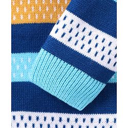 Babyhug Knitted Full Sleeves Sweater Set With Stripes - Blue