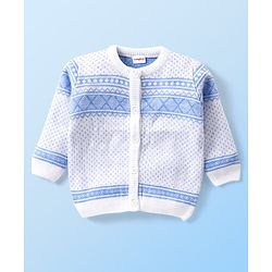 Babyhug Knit Full Sleeves Front Open Sweater and Pant Set Chevron Design - Off White