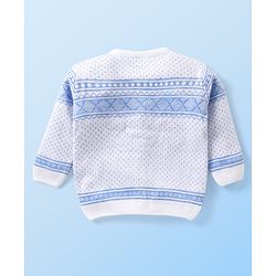 Babyhug Knit Full Sleeves Front Open Sweater and Pant Set Chevron Design - Off White