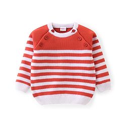 Babyhug Knitted Raglan Sleeves Striped Sweater Set - White & Rust