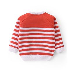 Babyhug Knitted Raglan Sleeves Striped Sweater Set - White & Rust