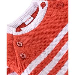 Babyhug Knitted Raglan Sleeves Striped Sweater Set - White & Rust