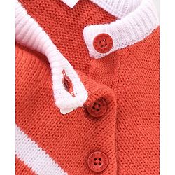 Babyhug Knitted Raglan Sleeves Striped Sweater Set - White & Rust