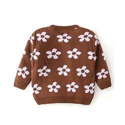 Babyhug Knit Full Sleeves Pullover Sweater & Pant Set Floral Design - Brown