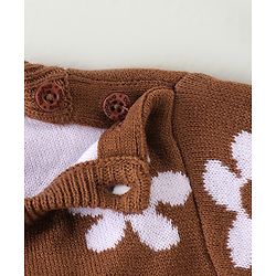 Babyhug Knit Full Sleeves Pullover Sweater & Pant Set Floral Design - Brown