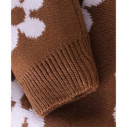 Babyhug Knit Full Sleeves Pullover Sweater & Pant Set Floral Design - Brown