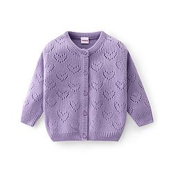 Babyhug Knit Full Sleeves Front Open Sweater Set with Hearts Design - Purple