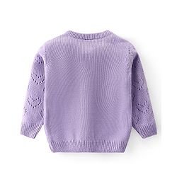 Babyhug Knit Full Sleeves Front Open Sweater Set with Hearts Design - Purple