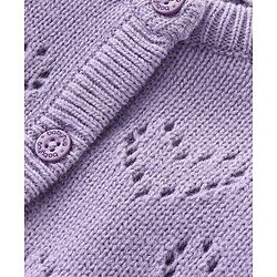 Babyhug Knit Full Sleeves Front Open Sweater Set with Hearts Design - Purple